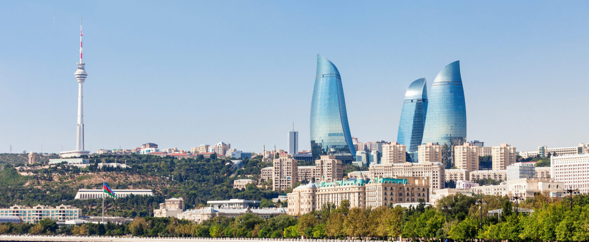 Baku Flame Towers is the tallest skyscraper in Baku, Azerbaijan with a height of 190 m. The buildings consist of apartments, a hotel and office blocks.